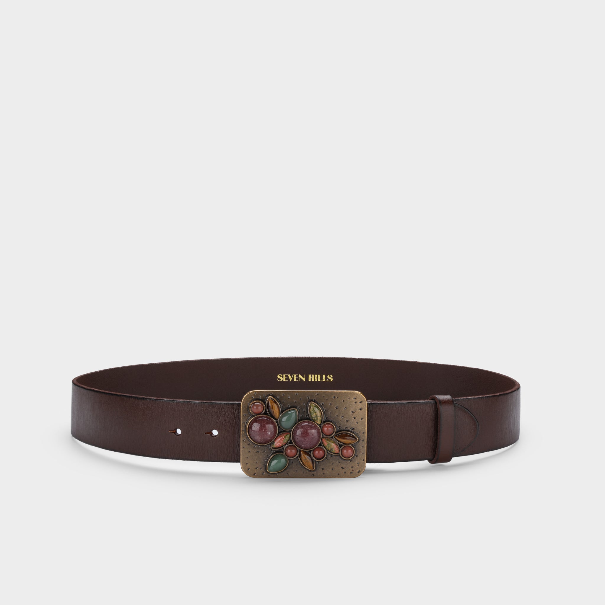 The Nashville Gem | Jeweled Brass Buckle Leather Belt | Seven